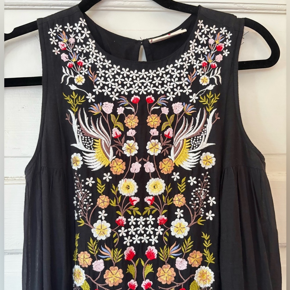 Samant Chauhan Black Linen Embroidered Maxi Dress.